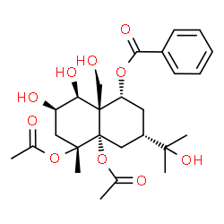 ChemSpider 2D Image | (1R,3S,4aS,5R,7R,8S,8aR)-4a,5-Diacetoxy-7,8-dihydroxy-8a-(hydroxymethyl)-3-(2-hydroxy-2-propanyl)-5-methyldecahydro-1-naphthalenyl benzoate | C26H36O10
