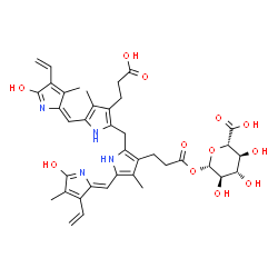 ChemSpider 2D Image | (2S,3S,4S,5R,6S)-6-[3-[2-[[3-(2-carboxyethyl)-5-[(E)-(5-hydroxy-3-methyl-4-vinyl-pyrrol-2-ylidene)methyl]-4-methyl-1H-pyrrol-2-yl]methyl]-5-[(Z)-(5-hydroxy-4-methyl-3-vinyl-pyrrol-2-ylidene)methyl]-4-methyl-1H-pyrrol-3-yl]propanoyloxy]-3,4,5-trihydroxy-tetrahydropyran-2-carboxylic acid | C39H44N4O12
