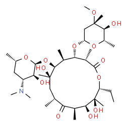 ChemSpider 2D Image | (3S,4S,5S,6S,7R,9R,11R,12S,13S,14R)-6-{[(2S,3S,4R,6S)-4-(Dimethylamino)-3-hydroxy-6-methyltetrahydro-2H-pyran-2-yl]oxy}-14-ethyl-7,12,13-trihydroxy-4-{[(2S,4S,5S,6S)-5-hydroxy-4-methoxy-4,6-dimethylte
trahydro-2H-pyran-2-yl]oxy}-3,5,7,9,11,13-hexamethyloxacyclotetradecane-2,10-dione | C37H67NO13