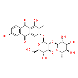 ChemSpider 2D Image | 1,3,6-trihydroxy-2-methyl-9,10-anthraquinone-3-O-alpha-L-rhamnopyranosyl-(1->2)-beta-D-glucopyranoside | C27H30O14