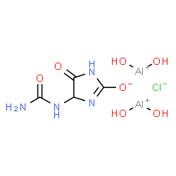 ChemSpider 2D Image | Dihydroxyaluminium(1+) chloride 4-(carbamoylamino)-5-oxo-4,5-dihydro-1H-imidazol-2-olate (2:1:1) | C4H9Al2ClN4O7