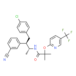 ChemSpider 2D Image | N-[(2R,3R)-4-(4-Chlorophenyl)-3-(3-cyanophenyl)-2-butanyl]-2-methyl-2-{[5-(trifluoromethyl)-2-pyridinyl]oxy}propanamide | C27H25ClF3N3O2