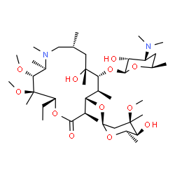 ChemSpider 2D Image | (2R,3R,4R,5R,8R,10R,11R,12S,13S,14R)-2-Ethyl-10-hydroxy-3,4-dimethoxy-3,5,6,8,10,12,14-heptamethyl-15-oxo-11-{[3,4,6-trideoxy-3-(dimethylamino)-beta-D-ribo-hexopyranosyl]oxy}-1-oxa-6-azacyclopentadeca
n-13-yl 2,6-dideoxy-3-C-methyl-3-O-methyl-beta-D-lyxo-hexopyranoside | C40H76N2O12
