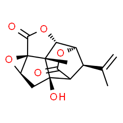 ChemSpider 2D Image | (1R,3R,5S,8S,9R,13R,14R)-1-Hydroxy-14-isopropenyl-13-methyl-4,7,10-trioxapentacyclo[6.4.1.1~9,12~.0~3,5~.0~5,13~]tetradecane-6,11-dione | C15H16O6