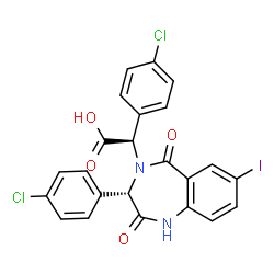 ChemSpider 2D Image | (2R)-(4-Chlorophenyl)[(3S)-3-(4-chlorophenyl)-7-iodo-2,5-dioxo-1,2,3,5-tetrahydro-4H-1,4-benzodiazepin-4-yl]acetic acid | C23H15Cl2IN2O4