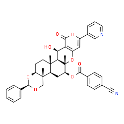 ChemSpider 2D Image | (2R,4aR,4bR,6S,6aS,12R,12aS,12bS,14aS)-12-Hydroxy-4a,6a,12b-trimethyl-11-oxo-2-phenyl-9-(3-pyridinyl)-4,4a,4b,5,6,6a,12,12a,12b,13,14,14a-dodecahydro-11H-pyrano[4',3':2,3]chromeno[6,5-f][1,3]benzodiox
in-6-yl 4-cyanobenzoate | C40H38N2O8