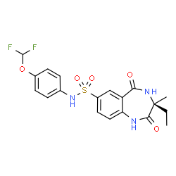 ChemSpider 2D Image | (3S)-N-[4-(Difluoromethoxy)phenyl]-3-ethyl-3-methyl-2,5-dioxo-2,3,4,5-tetrahydro-1H-1,4-benzodiazepine-7-sulfonamide | C19H19F2N3O5S