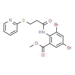 ChemSpider 2D Image | Methyl 3,5-dibromo-2-{[3-(2-pyridinylsulfanyl)propanoyl]amino}benzoate | C16H14Br2N2O3S