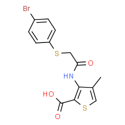 ChemSpider 2D Image | 3-({[(4-Bromophenyl)sulfanyl]acetyl}amino)-4-methyl-2-thiophenecarboxylic acid | C14H12BrNO3S2