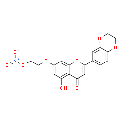 ChemSpider 2D Image | 2-{[2-(2,3-Dihydro-1,4-benzodioxin-6-yl)-5-hydroxy-4-oxo-4H-chromen-7-yl]oxy}ethyl nitrate | C19H15NO9