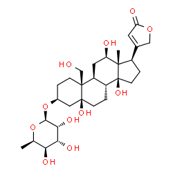 ChemSpider 2D Image | (3beta,5beta,12beta)-3-[(6-Deoxy-beta-D-gulopyranosyl)oxy]-5,12,14,19-tetrahydroxycard-20(22)-enolide | C29H44O11