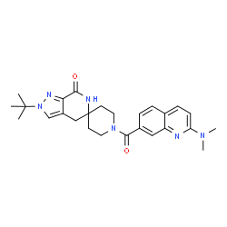 ChemSpider 2D Image | 1-{[2-(Dimethylamino)-7-quinolinyl]carbonyl}-2'-(2-methyl-2-propanyl)-2',4'-dihydrospiro[piperidine-4,5'-pyrazolo[3,4-c]pyridin]-7'(6'H)-one | C26H32N6O2