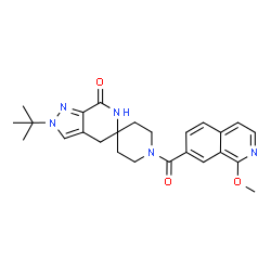 ChemSpider 2D Image | 1-[(1-Methoxy-7-isoquinolinyl)carbonyl]-2'-(2-methyl-2-propanyl)-2',4'-dihydrospiro[piperidine-4,5'-pyrazolo[3,4-c]pyridin]-7'(6'H)-one | C25H29N5O3