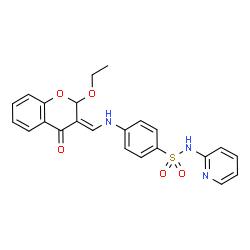 ChemSpider 2D Image | 4-{[(E)-(2-Ethoxy-4-oxo-2H-chromen-3(4H)-ylidene)methyl]amino}-N-(2-pyridinyl)benzenesulfonamide | C23H21N3O5S