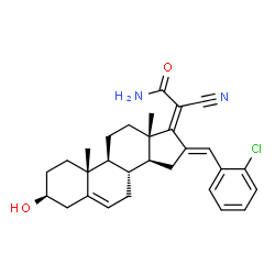 ChemSpider 2D Image | (3beta,16E,17Z)-16-(2-Chlorobenzylidene)-20-cyano-3-hydroxypregna-5,17-dien-21-amide | C29H33ClN2O2
