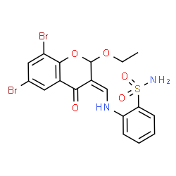 ChemSpider 2D Image | 2-{[(Z)-(6,8-Dibromo-2-ethoxy-4-oxo-2H-chromen-3(4H)-ylidene)methyl]amino}benzenesulfonamide | C18H16Br2N2O5S