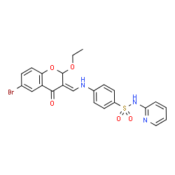 ChemSpider 2D Image | 4-{[(E)-(6-Bromo-2-ethoxy-4-oxo-2H-chromen-3(4H)-ylidene)methyl]amino}-N-(2-pyridinyl)benzenesulfonamide | C23H20BrN3O5S