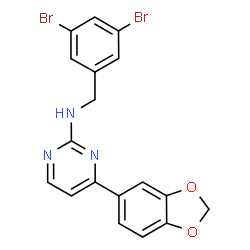 ChemSpider 2D Image | 4-(1,3-Benzodioxol-5-yl)-N-(3,5-dibromobenzyl)-2-pyrimidinamine | C18H13Br2N3O2