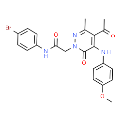 ChemSpider 2D Image | 2-{4-Acetyl-5-[(4-methoxyphenyl)amino]-3-methyl-6-oxo-1(6H)-pyridazinyl}-N-(4-bromophenyl)acetamide | C22H21BrN4O4