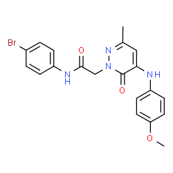 ChemSpider 2D Image | N-(4-Bromophenyl)-2-{5-[(4-methoxyphenyl)amino]-3-methyl-6-oxo-1(6H)-pyridazinyl}acetamide | C20H19BrN4O3
