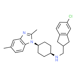 ChemSpider 2D Image | cis-N-[(5-Chloro-2,3-dihydro-1H-inden-2-yl)methyl]-4-(2,5-dimethyl-1H-benzimidazol-1-yl)cyclohexanamine | C25H30ClN3