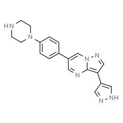ChemSpider 2D Image | 6-[4-(1-Piperazinyl)phenyl]-3-(1H-pyrazol-4-yl)pyrazolo[1,5-a]pyrimidine | C19H19N7