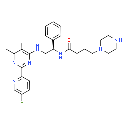 ChemSpider 2D Image | N-[(1R)-2-{[5-Chloro-2-(5-fluoro-2-pyridinyl)-6-methyl-4-pyrimidinyl]amino}-1-phenylethyl]-4-(1-piperazinyl)butanamide | C26H31ClFN7O