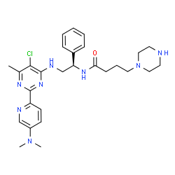 ChemSpider 2D Image | N-[(1R)-2-({5-Chloro-2-[5-(dimethylamino)-2-pyridinyl]-6-methyl-4-pyrimidinyl}amino)-1-phenylethyl]-4-(1-piperazinyl)butanamide | C28H37ClN8O