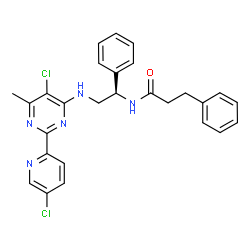 ChemSpider 2D Image | N-[(1R)-2-{[5-Chloro-2-(5-chloro-2-pyridinyl)-6-methyl-4-pyrimidinyl]amino}-1-phenylethyl]-3-phenylpropanamide | C27H25Cl2N5O