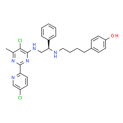 ChemSpider 2D Image | 4-(4-{[(1R)-2-{[5-Chloro-2-(5-chloro-2-pyridinyl)-6-methyl-4-pyrimidinyl]amino}-1-phenylethyl]amino}butyl)phenol | C28H29Cl2N5O