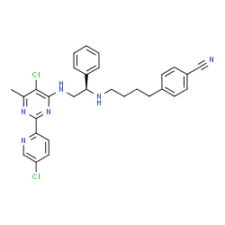 ChemSpider 2D Image | 4-(4-{[(1R)-2-{[5-Chloro-2-(5-chloro-2-pyridinyl)-6-methyl-4-pyrimidinyl]amino}-1-phenylethyl]amino}butyl)benzonitrile | C29H28Cl2N6