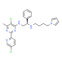ChemSpider 2D Image | (1R)-N~2~-[5-Chloro-2-(5-chloro-2-pyridinyl)-6-methyl-4-pyrimidinyl]-1-phenyl-N~1~-[4-(1H-pyrrol-1-yl)butyl]-1,2-ethanediamine | C26H28Cl2N6