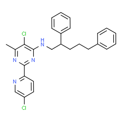ChemSpider 2D Image | 5-Chloro-2-(5-chloro-2-pyridinyl)-N-(2,5-diphenylpentyl)-6-methyl-4-pyrimidinamine | C27H26Cl2N4