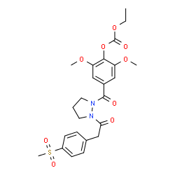 ChemSpider 2D Image | 2,6-Dimethoxy-4-[(2-{[4-(methylsulfonyl)phenyl]acetyl}-1-pyrazolidinyl)carbonyl]phenyl ethyl carbonate | C24H28N2O9S