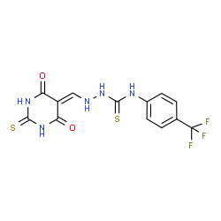 ChemSpider 2D Image | 2-[(4,6-Dioxo-2-thioxotetrahydro-5(2H)-pyrimidinylidene)methyl]-N-[4-(trifluoromethyl)phenyl]hydrazinecarbothioamide | C13H10F3N5O2S2