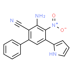 ChemSpider 2D Image | 3-Amino-4-nitro-5-(1H-pyrrol-2-yl)-2-biphenylcarbonitrile | C17H12N4O2