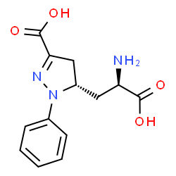 ChemSpider 2D Image | (5S)-5-[(2R)-2-Amino-2-carboxyethyl]-1-phenyl-4,5-dihydro-1H-pyrazole-3-carboxylic acid | C13H15N3O4