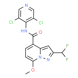 ChemSpider 2D Image | N-(3,5-Dichloro-4-pyridinyl)-2-(difluoromethyl)-7-methoxypyrazolo[1,5-a]pyridine-4-carboxamide | C15H10Cl2F2N4O2