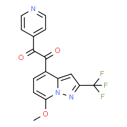 ChemSpider 2D Image | 1-[7-Methoxy-2-(trifluoromethyl)pyrazolo[1,5-a]pyridin-4-yl]-2-(4-pyridinyl)-1,2-ethanedione | C16H10F3N3O3