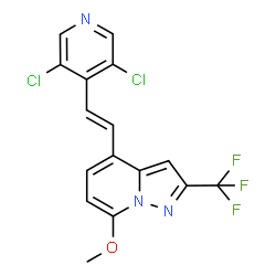 ChemSpider 2D Image | 4-[(E)-2-(3,5-Dichloro-4-pyridinyl)vinyl]-7-methoxy-2-(trifluoromethyl)pyrazolo[1,5-a]pyridine | C16H10Cl2F3N3O