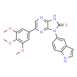 ChemSpider 2D Image | 1-(1H-Indol-5-yl)-6-(3,4,5-trimethoxyphenyl)-1,3-dihydro-2H-imidazo[4,5-b]pyrazin-2-one | C22H19N5O4