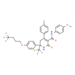 ChemSpider 2D Image | N-(4-Methoxyphenyl)-4-(4-methylphenyl)-2-oxo-6-[4-(4,4,4-trifluorobutoxy)phenyl]-6-(trifluoromethyl)-1,2,5,6-tetrahydro-3-pyridinecarboxamide | C31H28F6N2O4