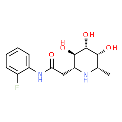 ChemSpider 2D Image | N-(2-Fluorophenyl)-2-[(2R,3R,4R,5R,6S)-3,4,5-trihydroxy-6-methyl-2-piperidinyl]acetamide | C14H19FN2O4