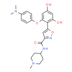 ChemSpider 2D Image | 5-{2-[4-(Dimethylamino)phenoxy]-4,6-dihydroxyphenyl}-N-(1-methyl-4-piperidinyl)-1,2-oxazole-3-carboxamide | C24H28N4O5