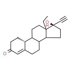 ChemSpider 2D Image | (10R,17R)-13-Ethyl-17-ethynyl-17-hydroxy-1,2,6,7,8,9,10,11,12,13,14,15,16,17-tetradecahydro-3H-cyclopenta[a]phenanthren-3-one | C21H28O2