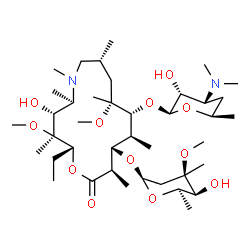 ChemSpider 2D Image | (2R,3S,4R,5R,8R,10R,11R,12S,13S,14R)-2-Ethyl-4-hydroxy-3,10-dimethoxy-3,5,6,8,10,12,14-heptamethyl-15-oxo-11-{[3,4,6-trideoxy-3-(dimethylamino)-beta-D-ribo-hexopyranosyl]oxy}-1-oxa-6-azacyclopentadeca
n-13-yl 2,6-dideoxy-3-C-methyl-3-O-methyl-beta-D-lyxo-hexopyranoside | C40H76N2O12