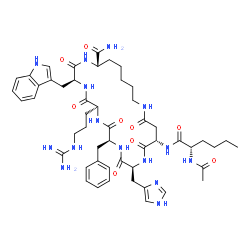 ChemSpider 2D Image | (3S,6S,9S,12S,15S,24S)-15-[(N-Acetyl-L-norleucyl)amino]-9-benzyl-6-(3-carbamimidamidopropyl)-12-(1H-imidazol-4-ylmethyl)-3-(1H-indol-3-ylmethyl)-2,5,8,11,14,17-hexaoxo-1,4,7,10,13,18-hexaazacyclotetra
cosane-24-carboxamide | C51H71N15O9