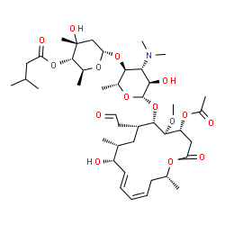 ChemSpider 2D Image | (2S,3S,4R,6S)-6-{[(2R,3S,4R,5R,6S)-6-{[(4R,5S,6S,7R,9R,10R,11E,13Z,16R)-4-Acetoxy-10-hydroxy-5-methoxy-9,16-dimethyl-2-oxo-7-(2-oxoethyl)oxacyclohexadeca-11,13-dien-6-yl]oxy}-4-(dimethylamino)-5-hydro
xy-2-methyltetrahydro-2H-pyran-3-yl]oxy}-4-hydroxy-2,4-dimethyltetrahydro-2H-pyran-3-yl 3-methylbutanoate | C42H69NO15