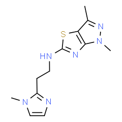 ChemSpider 2D Image | 1,3-Dimethyl-N-[2-(1-methyl-1H-imidazol-2-yl)ethyl]-1H-pyrazolo[3,4-d][1,3]thiazol-5-amine | C12H16N6S