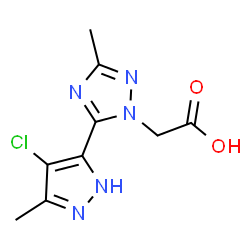 ChemSpider 2D Image | [5-(4-Chloro-3-methyl-1H-pyrazol-5-yl)-3-methyl-1H-1,2,4-triazol-1-yl]acetic acid | C9H10ClN5O2